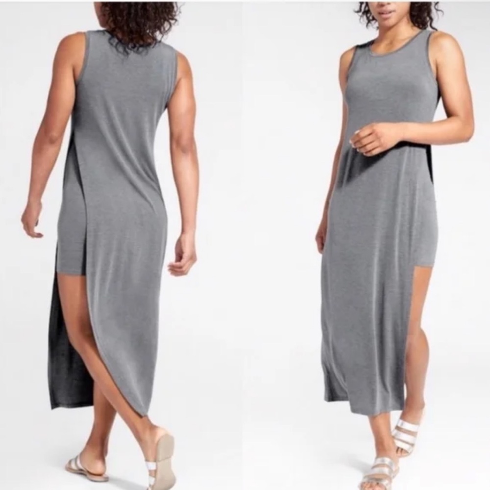 Athleta Gaia Tee Midi Stretchy Side Slit Travel Atheisure Sleeveless Tee Dress M